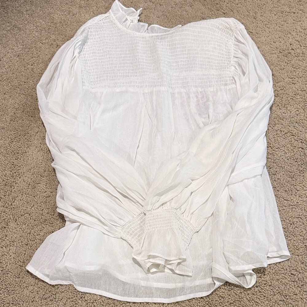 entro White Smocked Yoke Long-Sleeve Blouse
